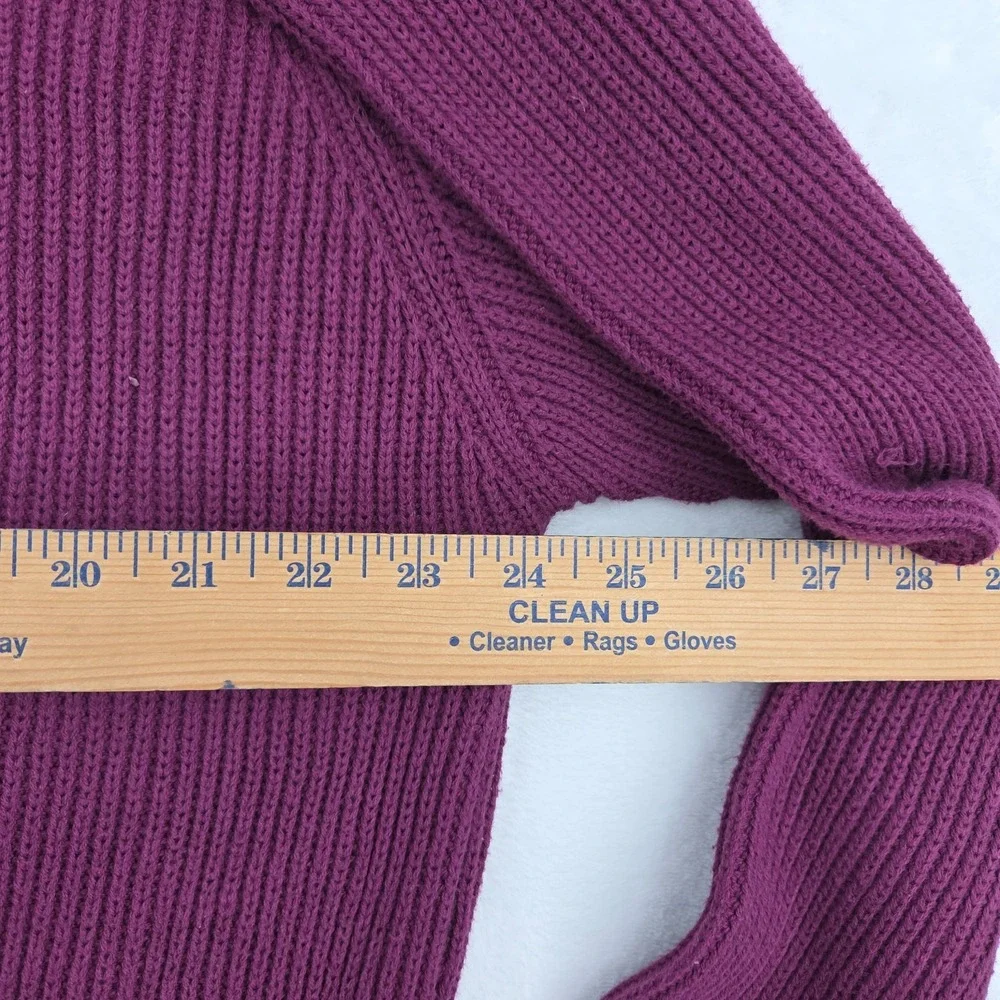 VTG Eddie Bauer Chunky Knit Sweater Men's Sz Large Burgundy Cotton Crewneck - Picture 7 of 10